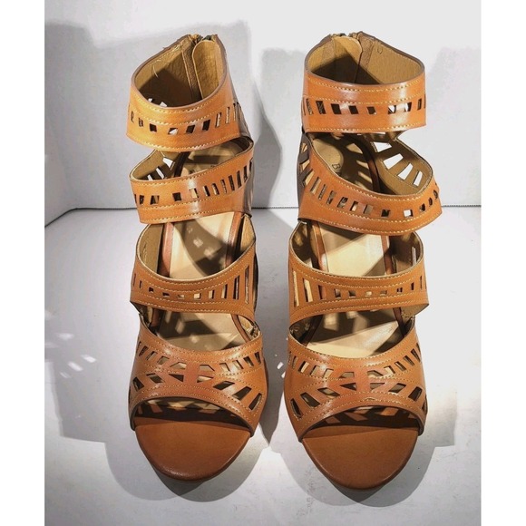 Bamboo EMBARK Shoes Heels Tan Women Caged Open Toe 4.5" Heel Size 10 Boho Hippie - Picture 2 of 10